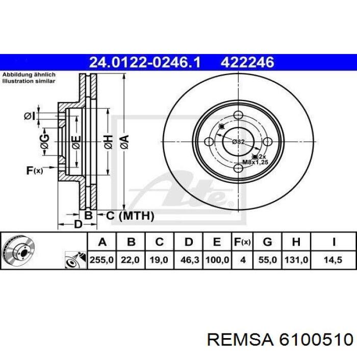 Передние тормозные диски 6100510 Remsa