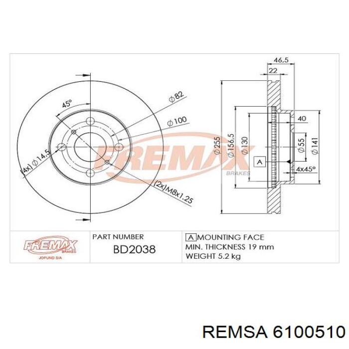 Передний тормозной диск Remsa 6100510