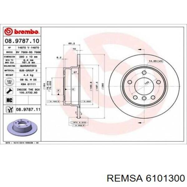 Купить 6101300 Remsa Диск тормозной задний