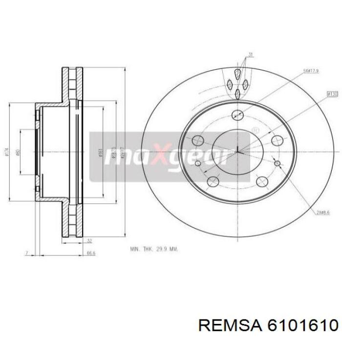 Передние тормозные диски 6101610 Remsa