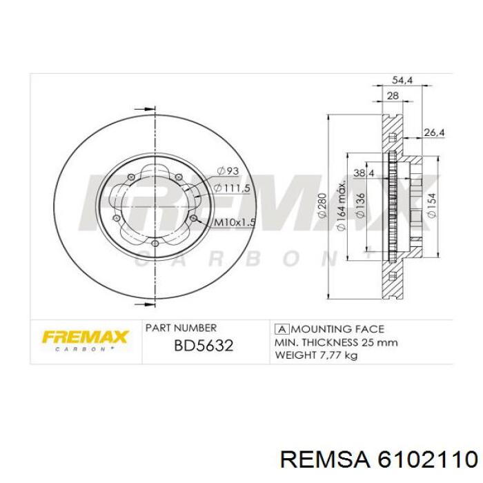Тормоз дисковый передний Remsa 6102110 цена, от 47.25 USD