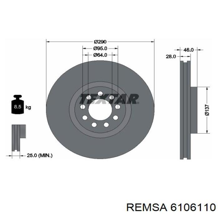 Передние тормозные диски 6106110 Remsa