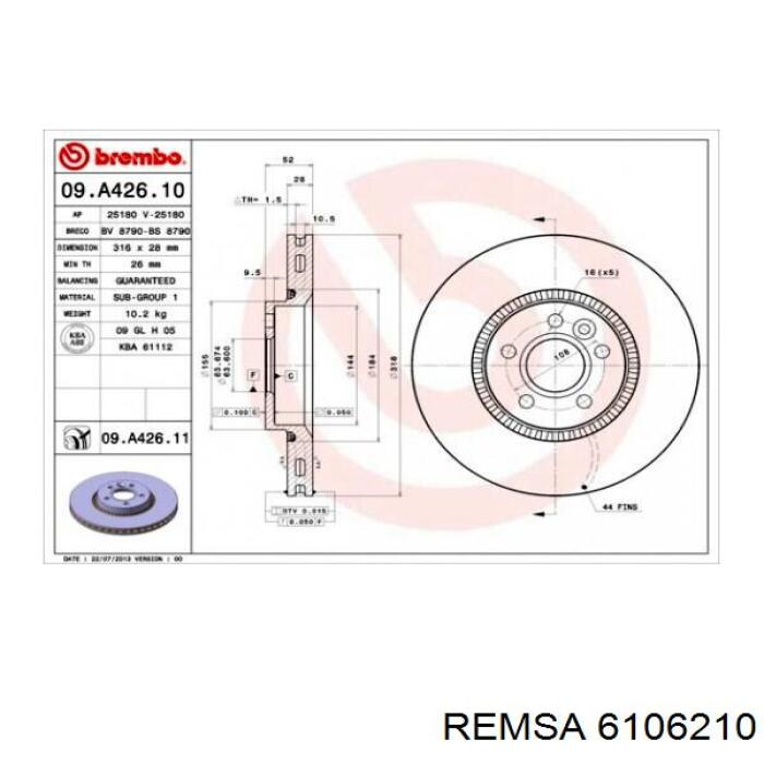 Передний тормозной диск Remsa 6106210