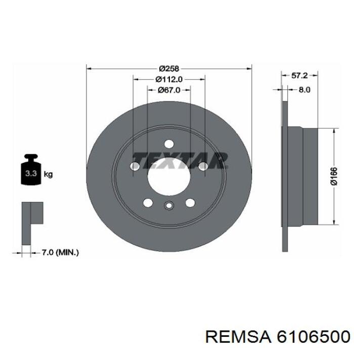 Диск гальмівний задній 6106500 Remsa