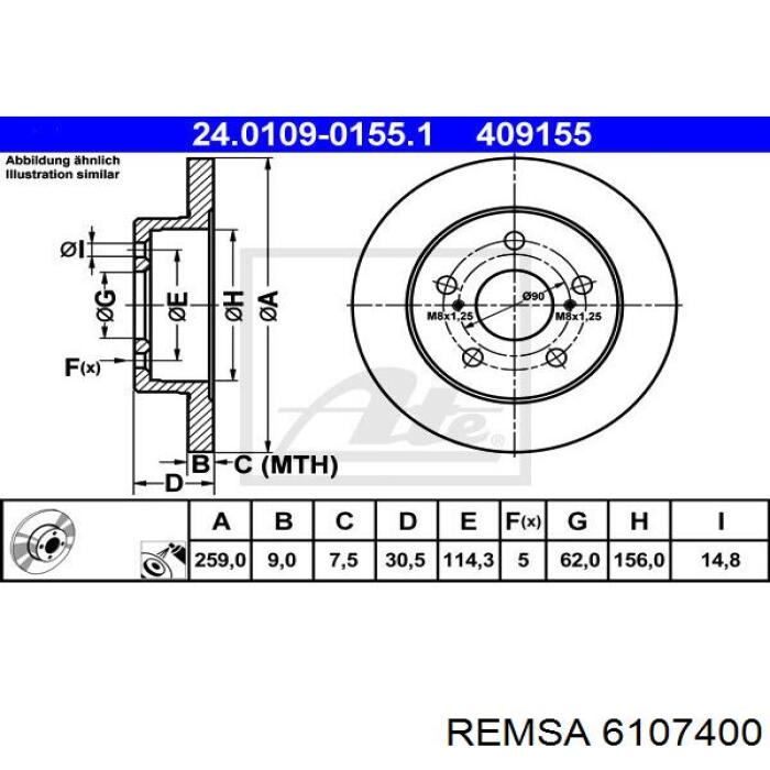Купить 6107400 Remsa Диск тормозной задний