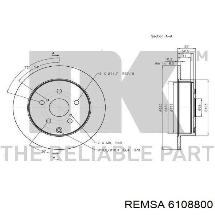 Тормозные диски 6108800 Remsa