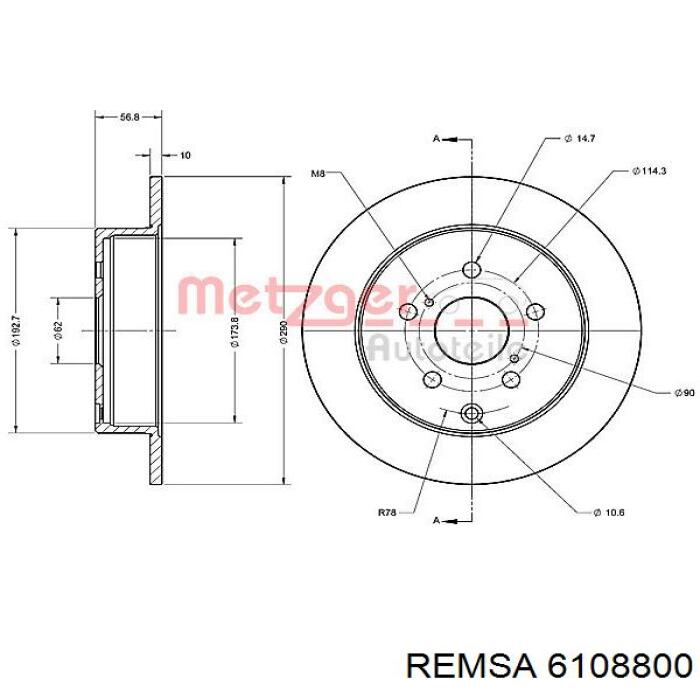 Купить 6108800 Remsa Диск тормозной задний