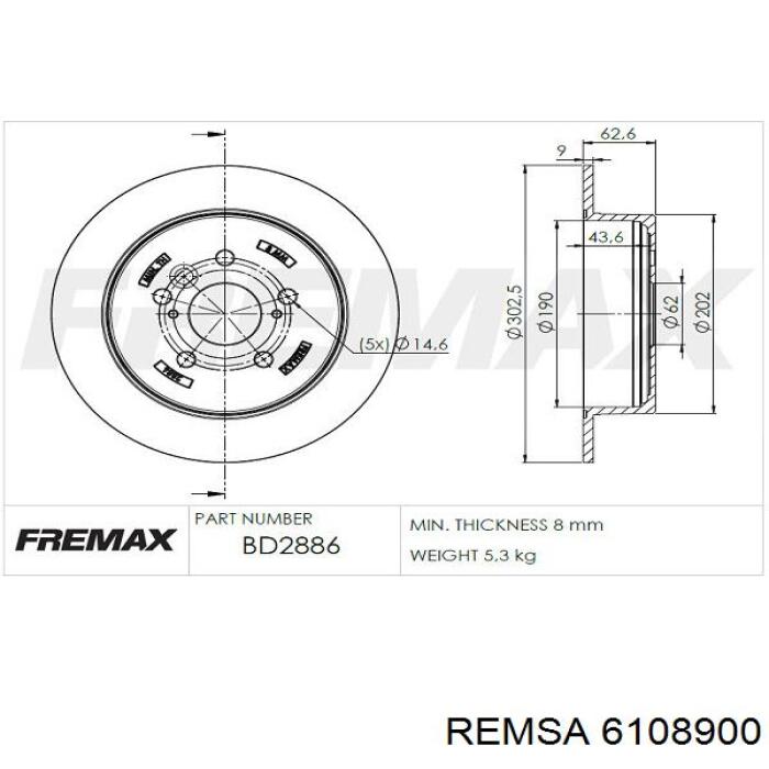 Купить 6108900 Remsa Диск тормозной задний