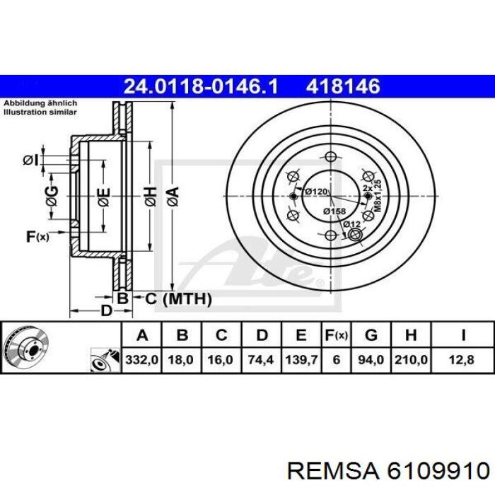 Задний тормозной диск Remsa 6109910 цена, от 63.07 USD