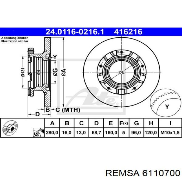 Задний тормозной диск Remsa 6110700 цена, от 56.76 USD