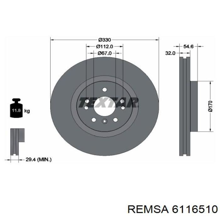 Передние тормозные диски 6116510 Remsa