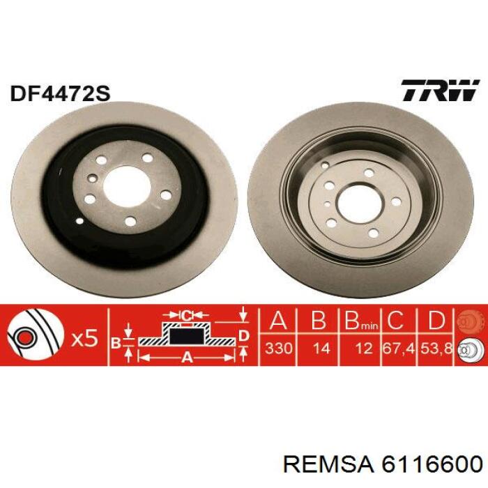Купить 6116600 Remsa Диск тормозной задний
