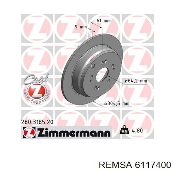 Диск гальмівний задній 6117400 Remsa
