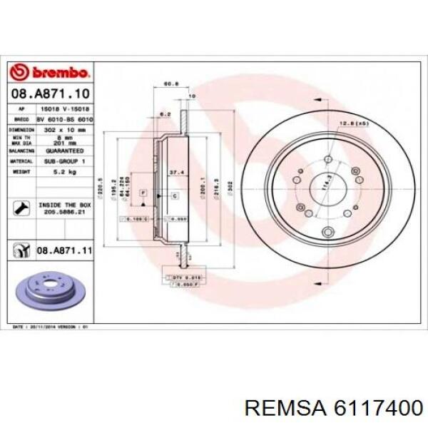 Диск гальмівний задній 6117400 Remsa