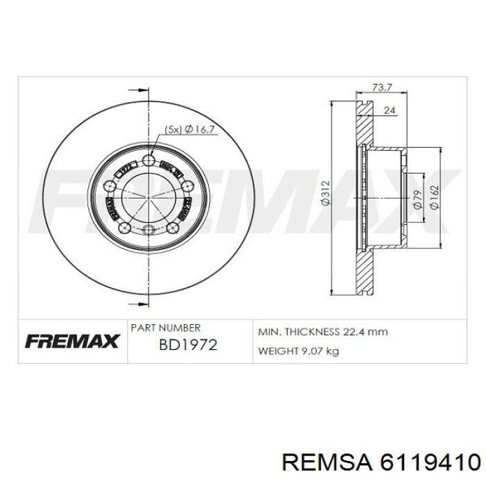 Тормоз дисковый передний Remsa 6119410 цена, от 71.21 USD