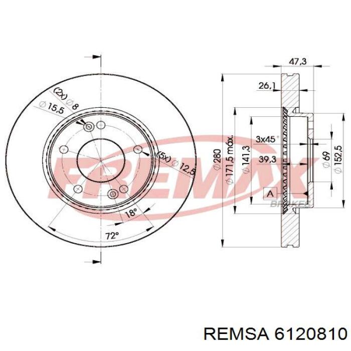 Передние тормозные диски 6120810 Remsa