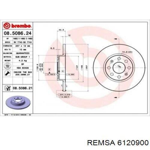 Передние тормозные диски 6120900 Remsa
