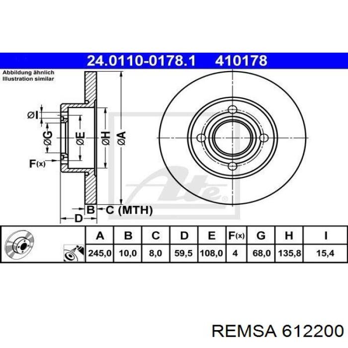 Тормозные диски 612200 Remsa