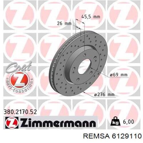 Передние тормозные диски 6129110 Remsa