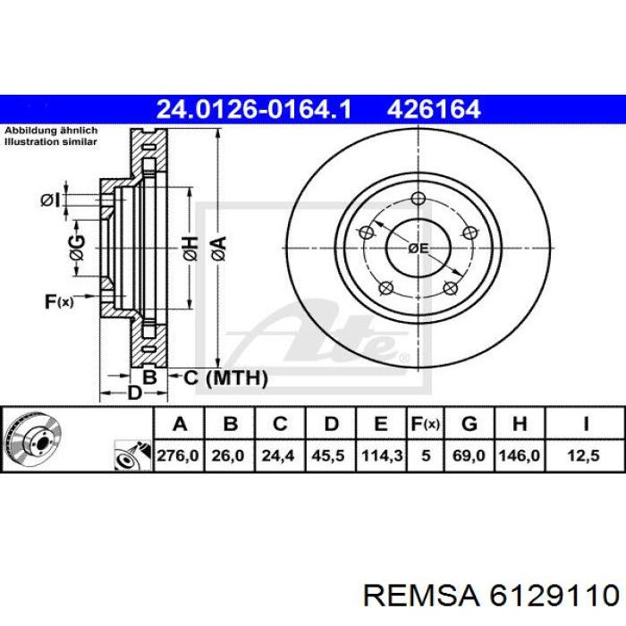 Передний тормозной диск Remsa 6129110