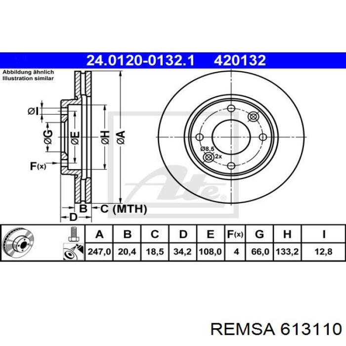 613110 Remsa диск тормозной передний