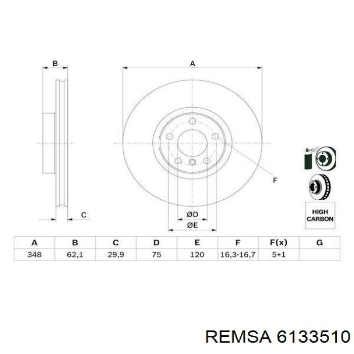 Тормоз дисковый передний Remsa 6133510 цена, от 100.75 USD