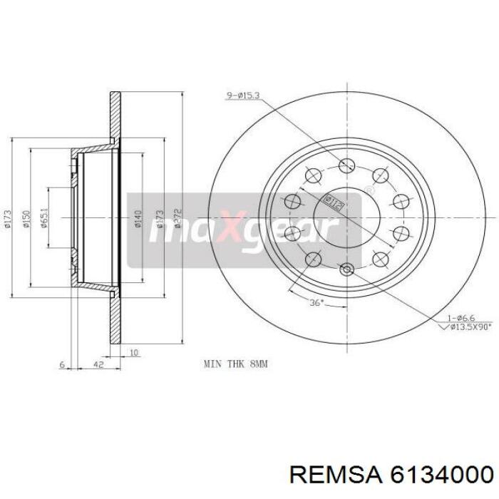 Задний дисковый тормоз Remsa 6134000