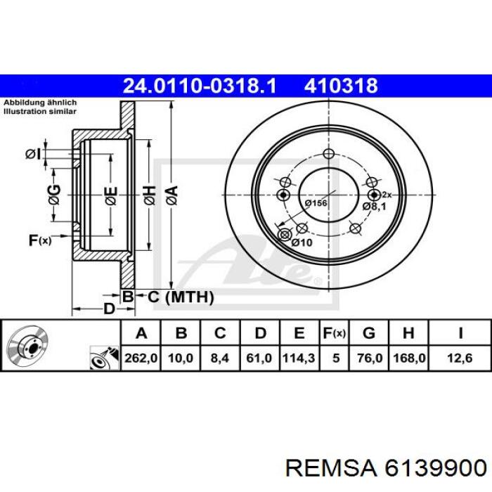 Задний тормозной диск Remsa 6139900 цена, от 29.61 USD