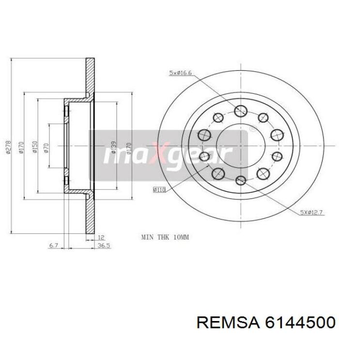 Задний тормозной диск Remsa 6144500 цена, от 29.61 USD