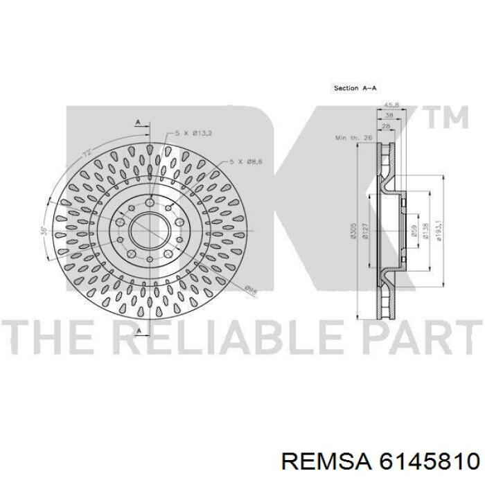 Тормоз дисковый передний Remsa 6145810 цена, от 54.88 USD
