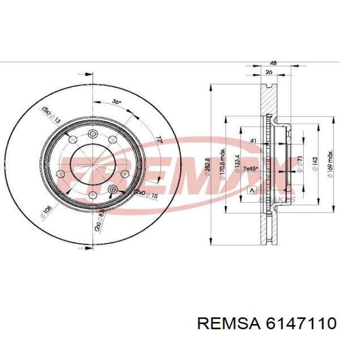Передние тормозные диски 6147110 Remsa