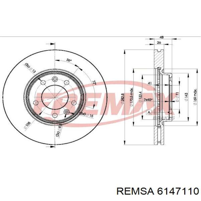 Передние тормозные диски 6147110 Remsa