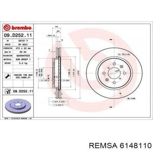 Передний тормозной диск Remsa 6148110