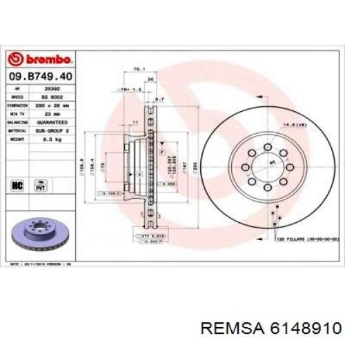 Тормоз дисковый передний Remsa 6148910 цена, от 50.99 USD