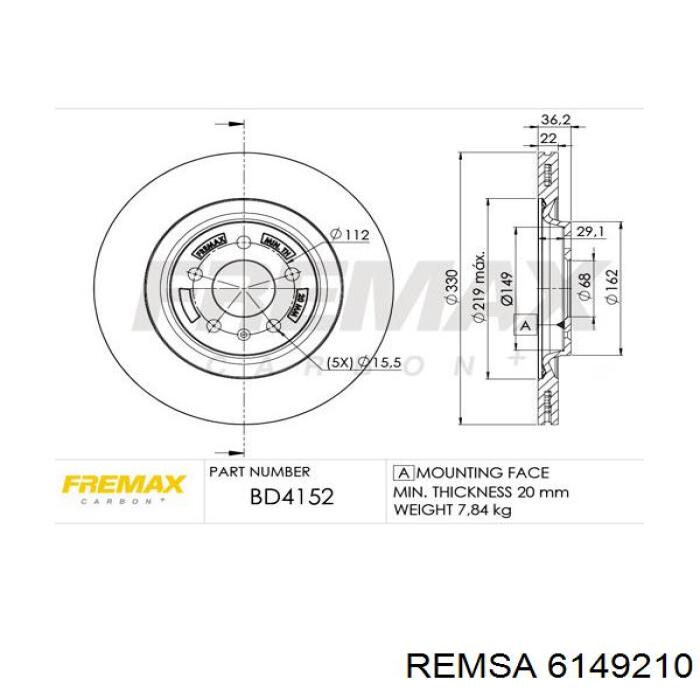 Задний тормозной диск Remsa 6149210 цена, от 55.67 USD