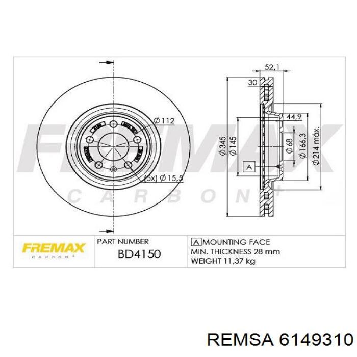 Передние тормозные диски 6149310 Remsa