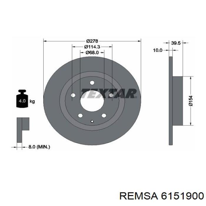Купить 6151900 Remsa Диск тормозной задний