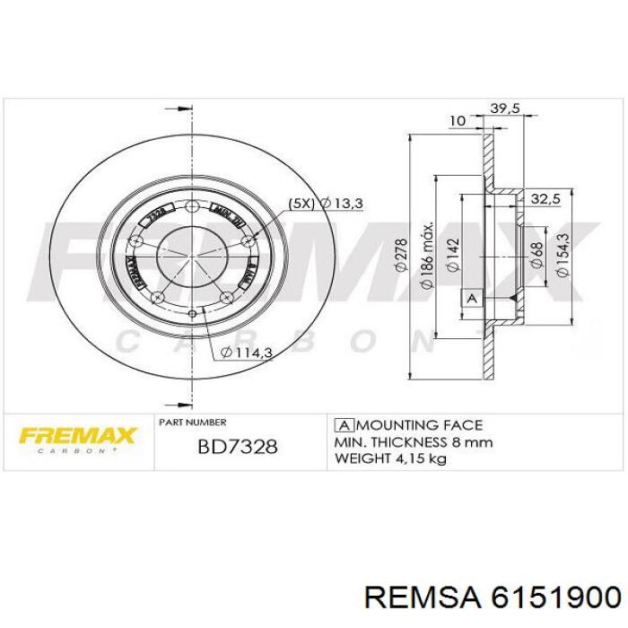 Задний дисковый тормоз Remsa 6151900