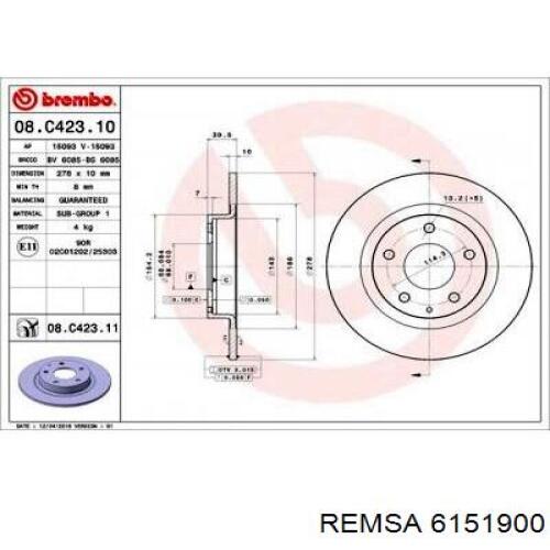 Задний тормозной диск Remsa 6151900 цена, от 39.88 USD