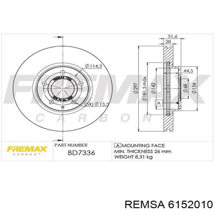 Тормоз дисковый передний Remsa 6152010 цена, от 57.07 USD