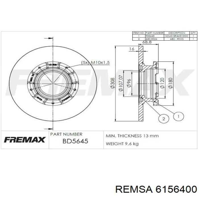 Купить 6156400 Remsa Диск тормозной задний