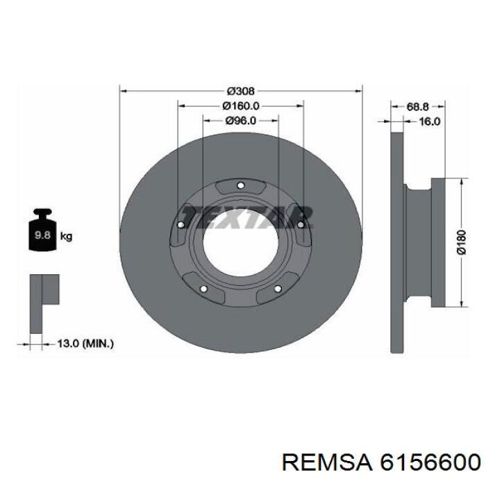 Диск тормозной задний REMSA 6156600