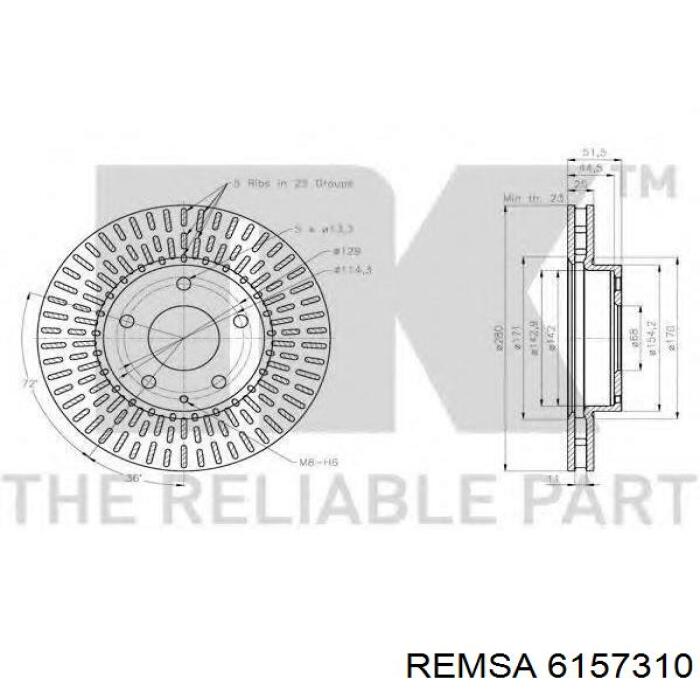 Передние тормозные диски 6157310 Remsa