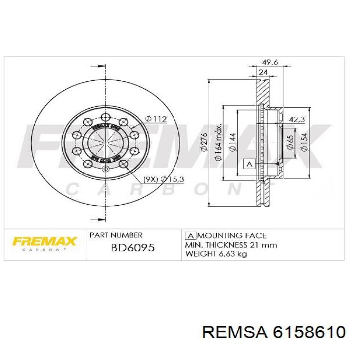 6158610 Remsa Диск тормозной передний