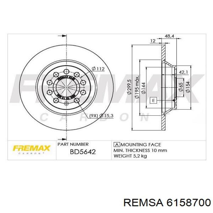 Купить 6158700 Remsa Диск тормозной задний