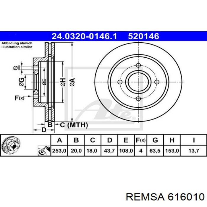 Задний тормозной диск Remsa 616010 цена, от 29.47 USD