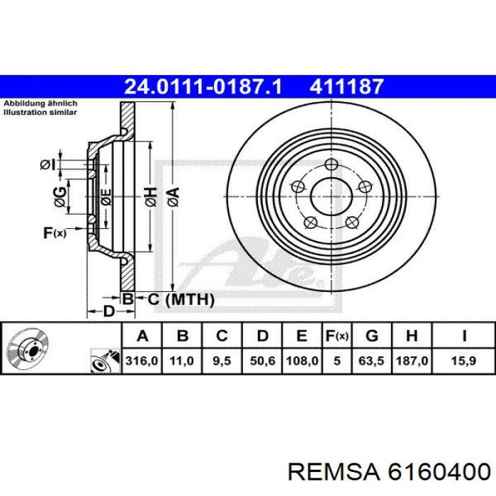Задний тормозной диск Remsa 6160400 цена, от 49.48 USD
