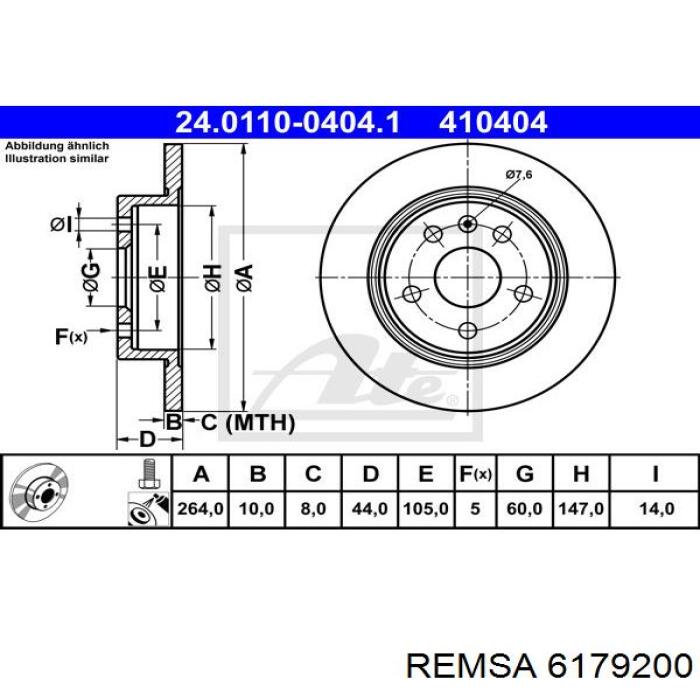 Купить 6179200 Remsa Диск тормозной задний