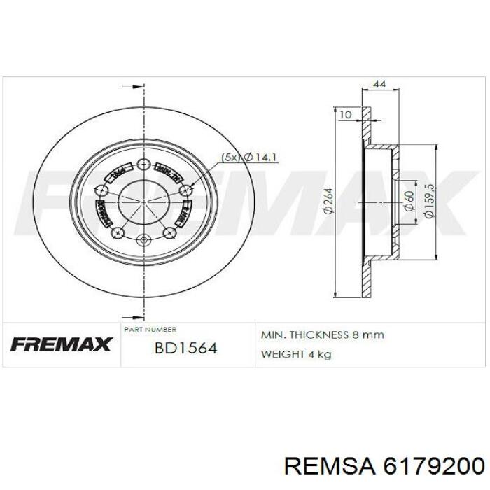 Задний тормозной диск Remsa 6179200 цена, от 40.94 USD