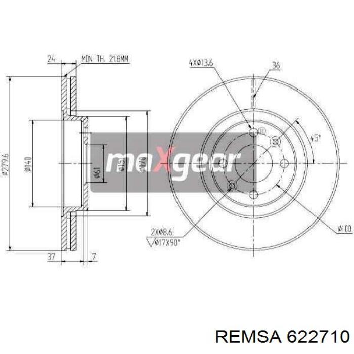 Передние тормозные диски 622710 Remsa